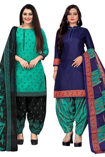 multicolor cotton blend printed unstitched salwar suit material (combo of 2)