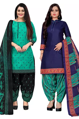 multicolor cotton blend printed unstitched salwar suit material (combo of 2)