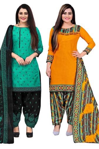 multicolor cotton blend printed unstitched salwar suit material (combo of 2)