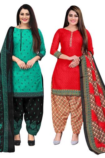 multicolor cotton blend printed unstitched salwar suit material (combo of 2)