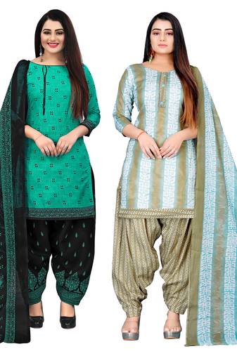 multicolor cotton blend printed unstitched salwar suit material (combo of 2)