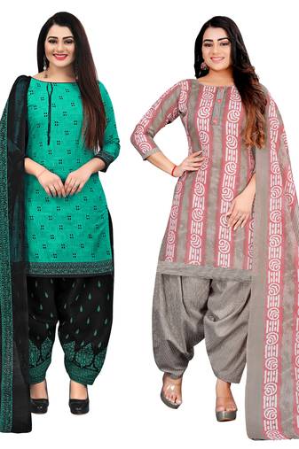 multicolor cotton blend printed unstitched salwar suit material (combo of 2)