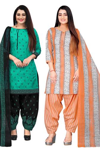 multicolor cotton blend printed unstitched salwar suit material (combo of 2)