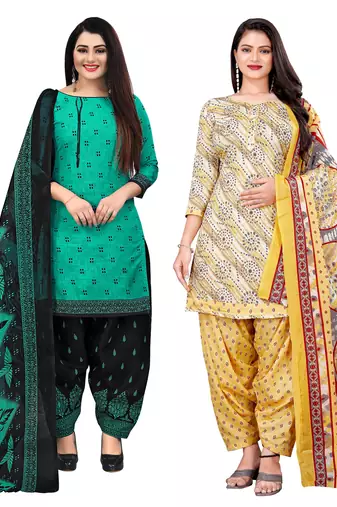 multicolor cotton blend printed unstitched salwar suit material (combo of 2)