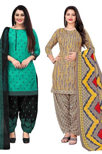 Rajnandini multicolor cotton blend printed unstitched salwar suit material (combo of 2)