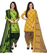beige & pista green cotton printed unstitched salwar suit material (combo of 2)
