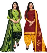 beige & pista green cotton printed unstitched salwar suit material (combo of 2)