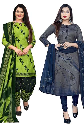 multicolor cotton blend printed unstitched salwar suit material (combo of 2)