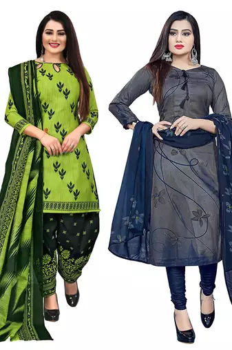 multicolor cotton blend printed unstitched salwar suit material (combo of 2)