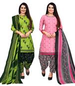 beige & pista green cotton printed unstitched salwar suit material (combo of 2)