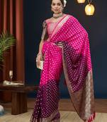 Pink zari butti work pure georgette traditional saree with blouse