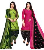 beige & pista green cotton printed unstitched salwar suit material (combo of 2)