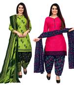 beige & pista green cotton printed unstitched salwar suit material (combo of 2)