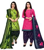 beige & pista green cotton printed unstitched salwar suit material (combo of 2)
