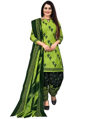 beige & pista green cotton printed unstitched salwar suit material (combo of 2) 2