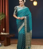 Blue zari butti work pure georgette traditional saree with blouse