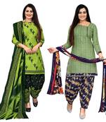 beige & pista green cotton printed unstitched salwar suit material (combo of 2)
