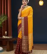 Yellow zari butti work pure georgette traditional saree with blouse