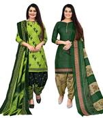 parrot green and green cotton printed unstitched salwar suit material (combo of 2)