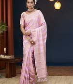 Lavender  jacquard zari work design viscose dola silk saree traditional saree with blouse