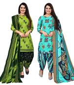 beige & pista green cotton printed unstitched salwar suit material (combo of 2)