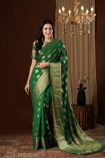 Green zari work design pure georgette saree traditional saree with blouse