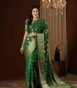 Green zari work design pure georgette saree traditional saree with blouse
