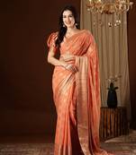 Peach zari work design pure georgette saree traditional saree with blouse