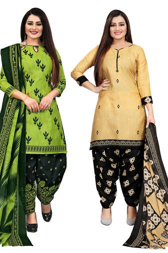 multicolor cotton printed unstitched salwar suit material (combo of 2)