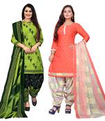 beige & pista green cotton printed unstitched salwar suit material (combo of 2)