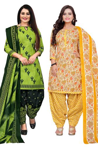 multicolor cotton blend printed unstitched salwar suit material (combo of 2)