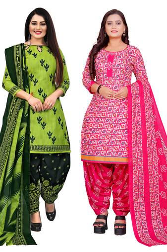 multicolor cotton blend printed unstitched salwar suit material (combo of 2)