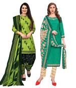 beige & pista green cotton printed unstitched salwar suit material (combo of 2)