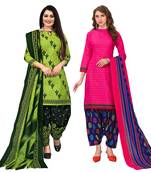 beige & pista green cotton printed unstitched salwar suit material (combo of 2)