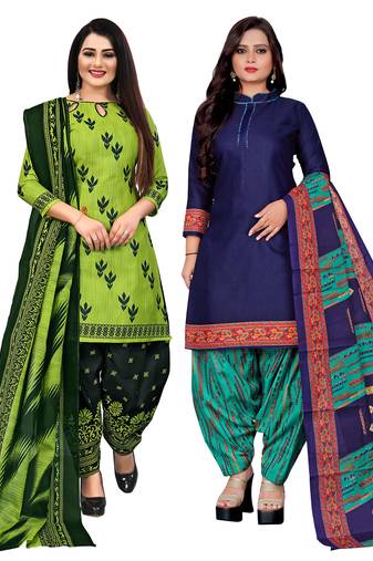multicolor cotton blend printed unstitched salwar suit material (combo of 2)