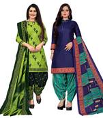 multicolor cotton blend printed unstitched salwar suit material (combo of 2)