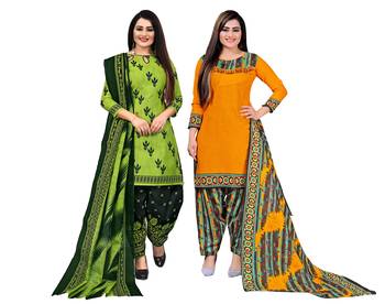multicolor cotton blend printed unstitched salwar suit material (combo of 2) 1