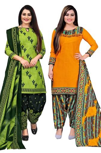 multicolor cotton blend printed unstitched salwar suit material (combo of 2)