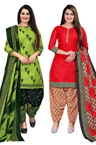 multicolor cotton blend printed unstitched salwar suit material (combo of 2)