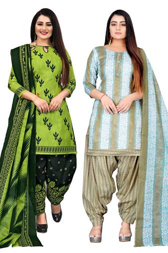 multicolor cotton blend printed unstitched salwar suit material (combo of 2)