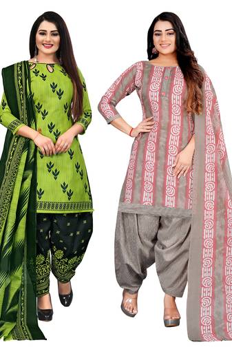multicolor cotton blend printed unstitched salwar suit material (combo of 2)
