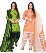 multicolor cotton blend printed unstitched salwar suit material (combo of 2)