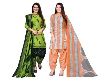 multicolor cotton blend printed unstitched salwar suit material (combo of 2) 1