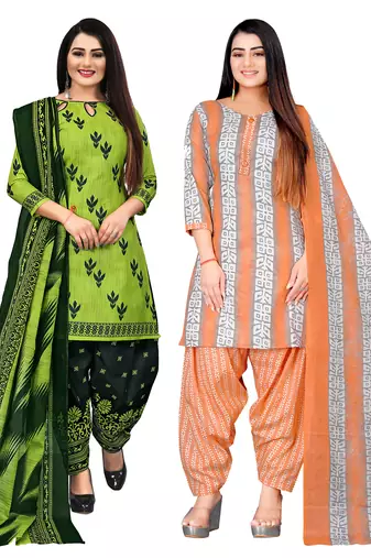 multicolor cotton blend printed unstitched salwar suit material (combo of 2)