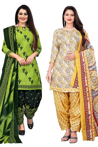 multicolor cotton blend printed unstitched salwar suit material (combo of 2)
