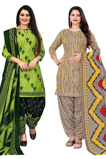 Rajnandini multicolor cotton blend printed unstitched salwar suit material (combo of 2)