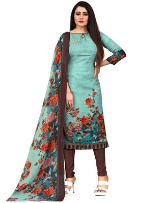 pista green and magenta cotton printed unstitched salwar suit material (combo of 2) 2