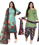 pista green and green cotton printed unstitched salwar suit material (combo of 2)