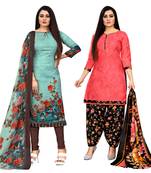 Rajnandini pista green and peach cotton printed unstitched salwar suit material (combo of 2)