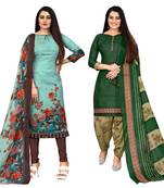 pista green and green cotton printed unstitched salwar suit material (combo of 2)